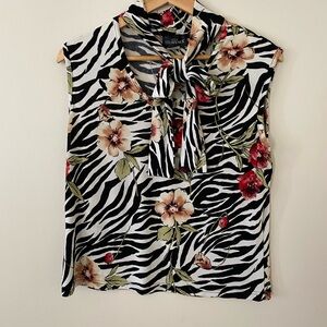 Zebra floral print blouse.